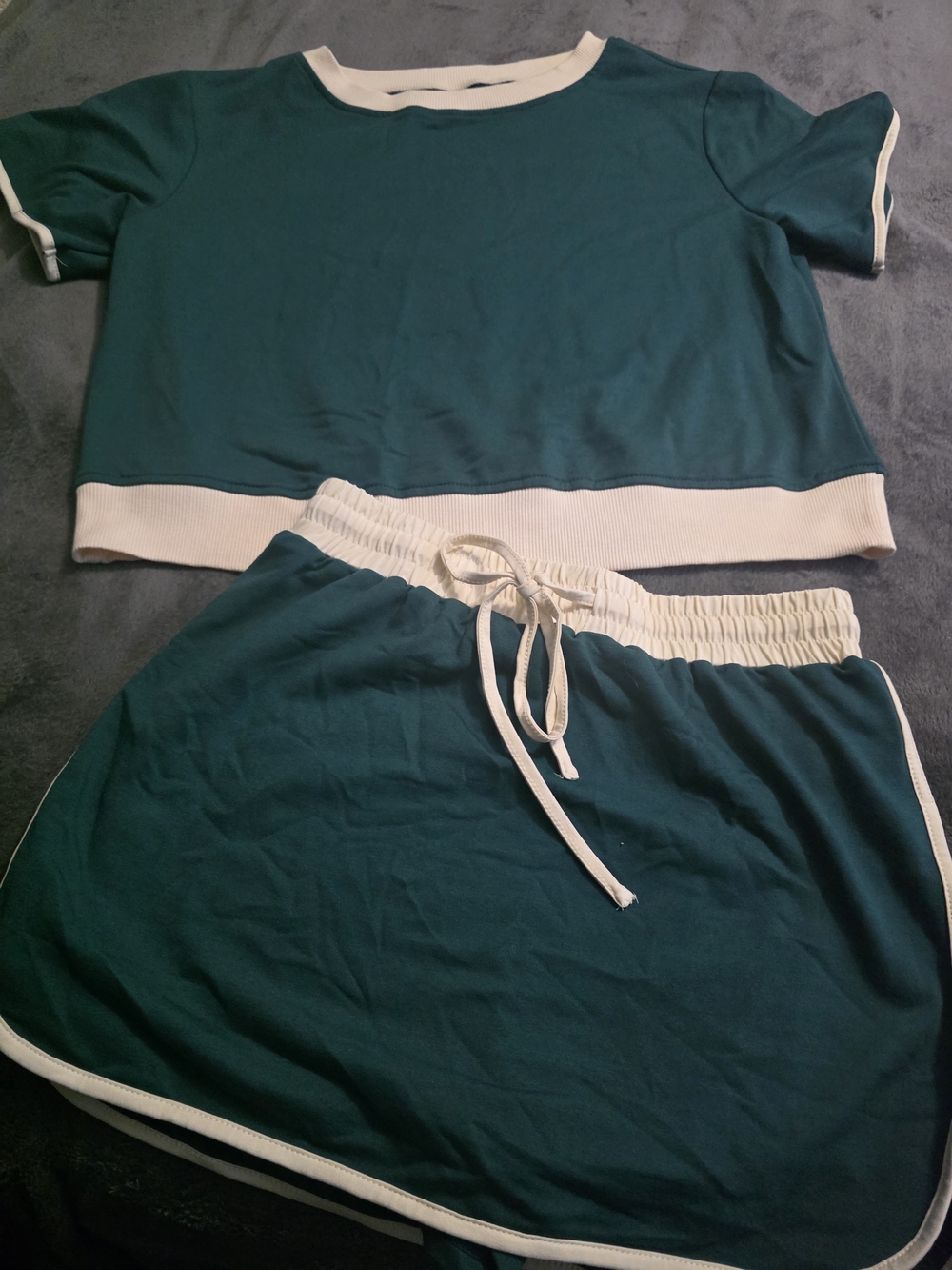 Casual Teal Women’s Shorts Skort Set with Cream Trim